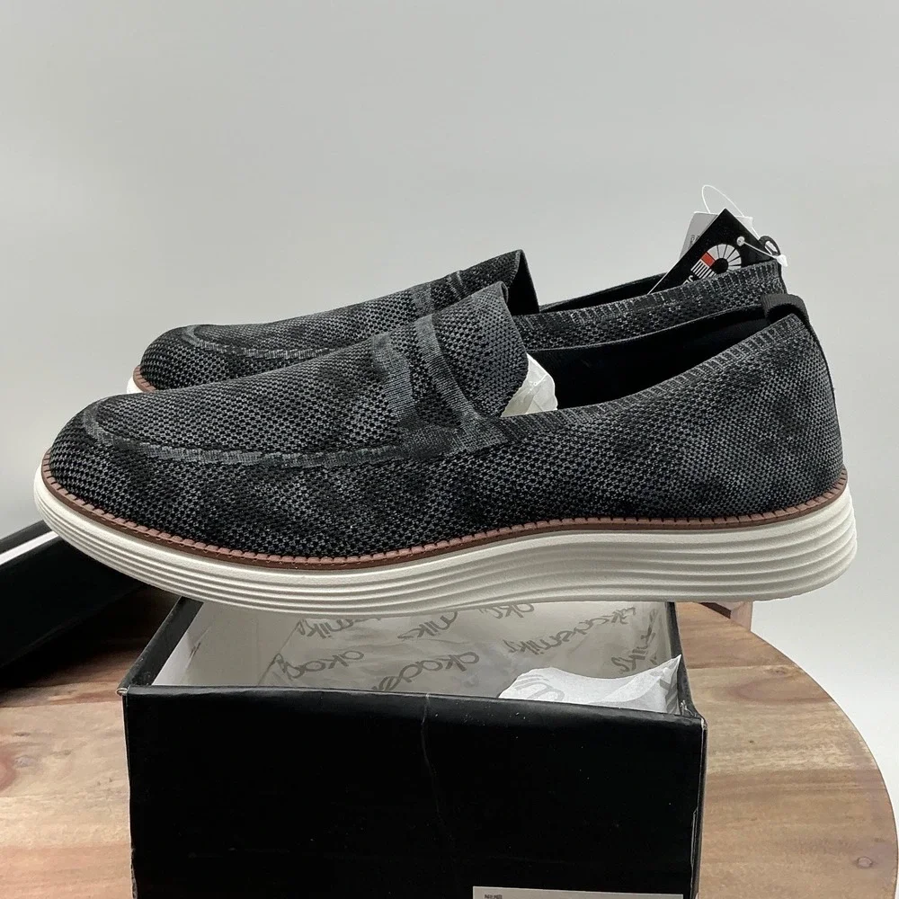 Akademiks Dayton Mens Slip On Loafers Charcoal Grey Black Knit Shoes A-2526-01